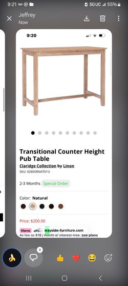 Pub Acacia Table 48x24x36 inches