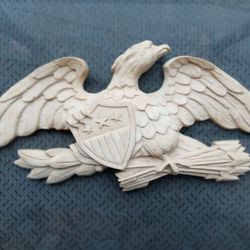 Unique hand carved wooden Bald Eagle w/ 3 star American shield
