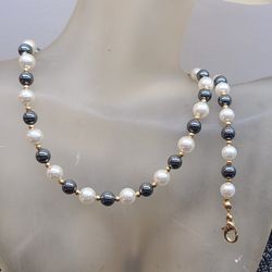 PEARLS & BLACK DIAMOND HEMATITE 