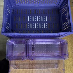 Purple Make Up Drawer Organizers & Small Basket 