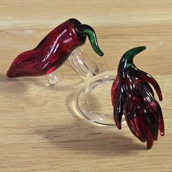 Pair Red Chili Pepper Art Glass Napkin Holder.