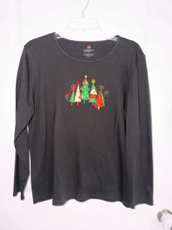 Vintage Mercer street studio embroidered Christmas tree long-sleeve knit top size large