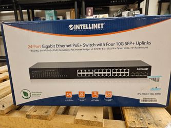 INTELLINET 24 PORT GIGABIT ETHERNET PoE + SWITCH WITH FOUR 10G SFP + UPLINKS