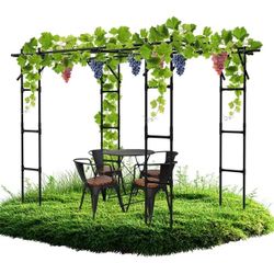 118" L x 79" W x 87" H Extra Large Grape Vine Support, Tall Garden Arch Arbor Gazebo Trellis for Climbing Plants Plastic-Coated Metal Garden Arch Trel