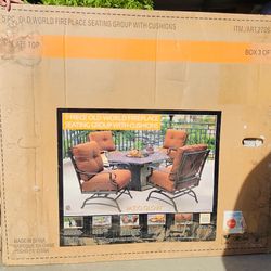 5-PIECE OLD WORLD FIREPLACE SEATING GROUP WITH CUSHIONS