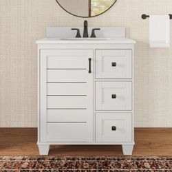 30" White Undermount Single Sink Vanity – New