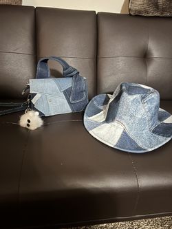 New Matching Denim Cowboy Hat And Purse 
