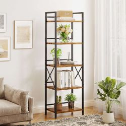 5 Tier Open Storage Shelf, Book Shelf, Rustic Brown