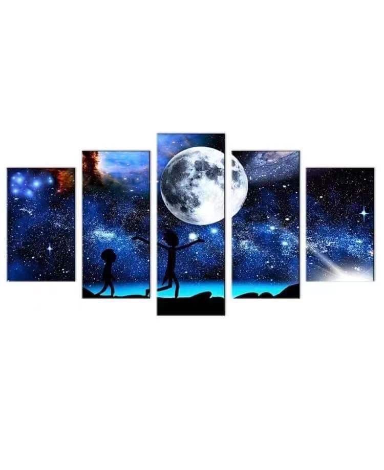 Large Modern Wall Art Canvas Print Decor Large 5 Piece Abstract White Moon Fantasy Landscape Picture Framed Artwork Ready to Hang for Living Room Home