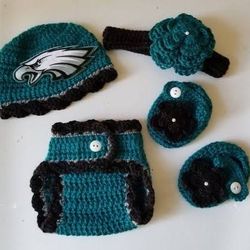Crochet Baby Girl Philadelphia Eagles Football Inspired Outfit Photo Prop