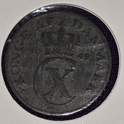 1942 Denmark 2 Ore Zinc Coin