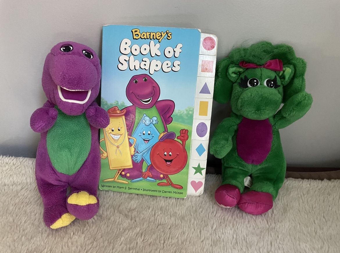 PBS KIDS Barney Baby Bop Dinosaur Book And Plush Toy Lot