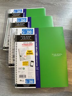 Five Star 5 Subject College Ruled Notebook with Study App, 8.5 × 11, Retro Green, 200 Sheets, Poly Spiral