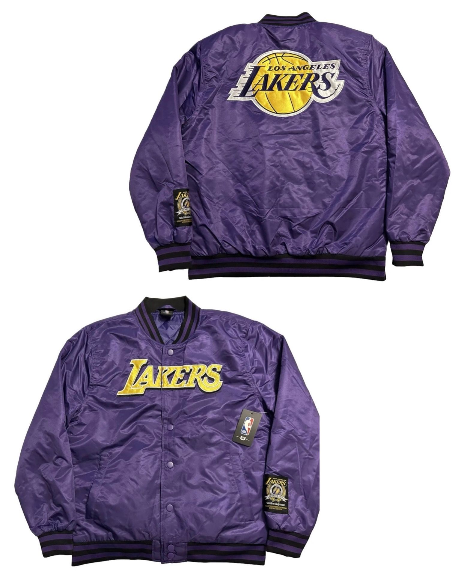 Los Angeles Lakers Ultra Game Satin Bomber Jacket Mens Large Purple New $125MSRP