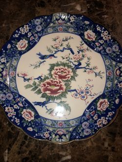 Large Tosho Fine China Japan Porcelain Flower, Bird Shallow Bowl or Plate 12.5"