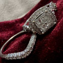 14k White Gold 1 3/4 Carat Diamond Engagement Ring & Wedding Band 