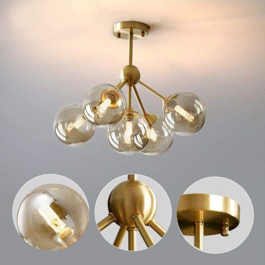 Five Light Amber Glass Globe Chandelier