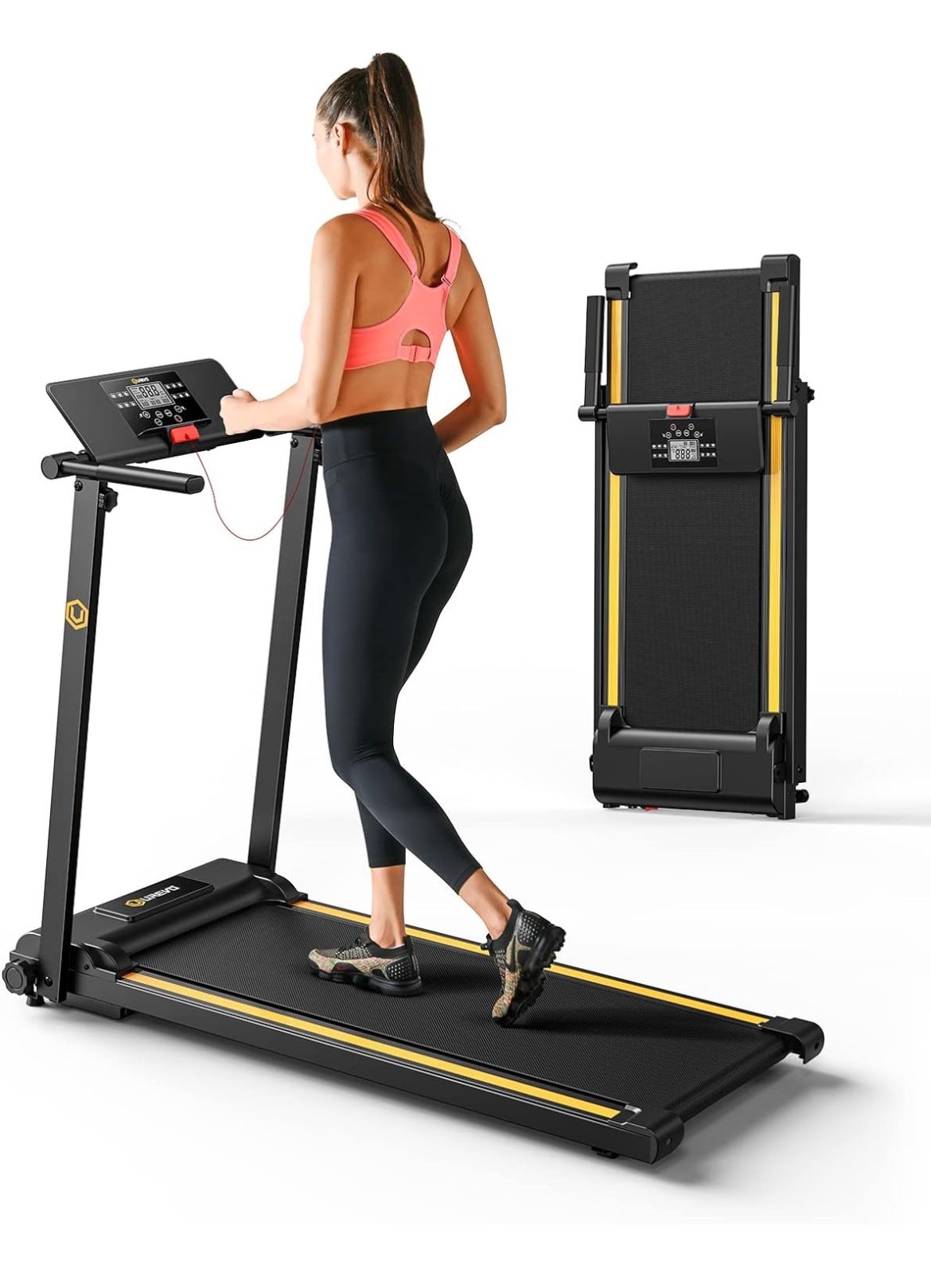 Folding Treadmill, 2.25 HP for Home with 12 HIIT Modes, Compact Mini Treadmill for Home Office, Small Space Saving Treadmill with Large Running Area, 