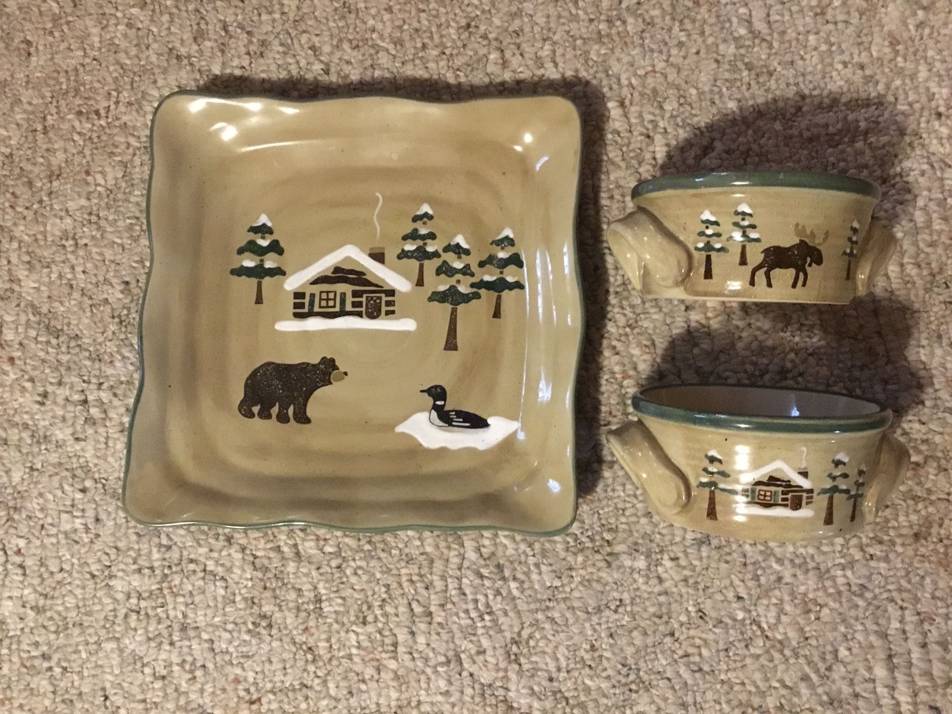 Small Platter With Matching Pair Of Soup/Chili Bowls