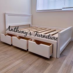 White Full Bed With Drawers 