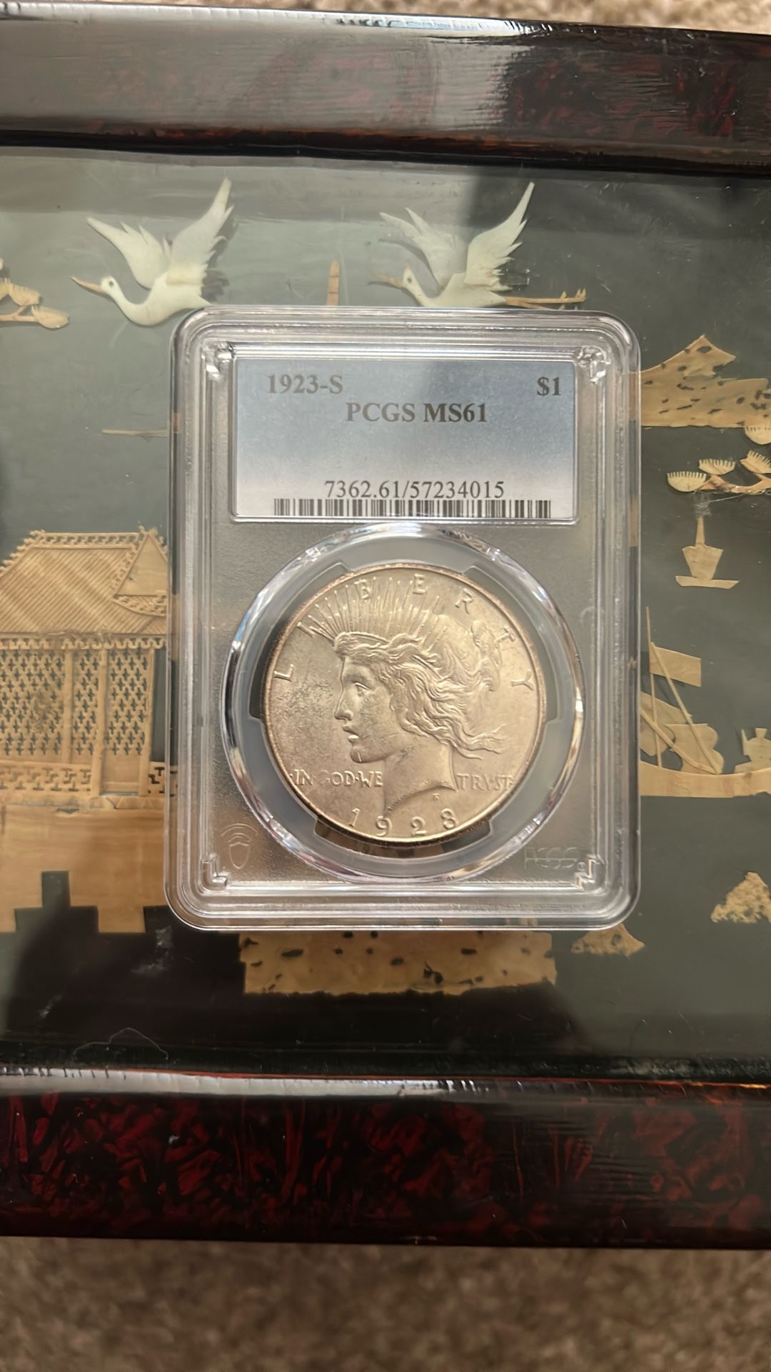 1923-S $1 Peace Silver Dollar Certified By PCGS Tonned Around The Edges