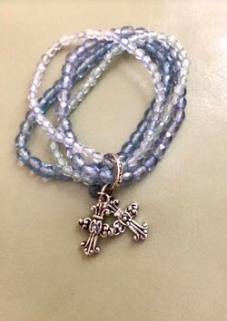 Blue Stretchy Bracelet with Cross Charms