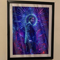 John wick with neon colors custom art piece with black frame