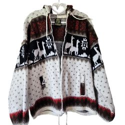 Vintage TEJIDOS RUMINAHUI Alpaca Wool Jacket Mens Medium Full Zip Sweater Hooded