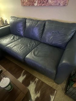 Blue Leather sofa and ottoman