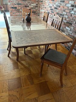 Antique Oak Dining Table with Chairs