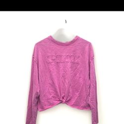 ​Victoria Secret Pink Pullover Sweater S - Pink Crew Neck Distressed Tie Front
