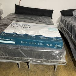 Queen Platform Bed Frame & queen mattress