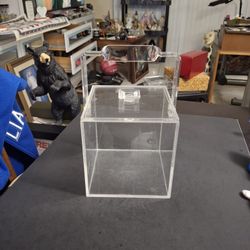 Vintage 1970's Lucite Ice Bucket Mid-century Barware Clear With Lid & Handle 6 X 6 Cube