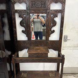 Carved Design Wooden Hall Tree 