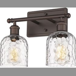 zeyu 2-Light Bathroom Vanity Light, Farmhouse Wall Sconce Lighting with Clear Hammered Glass, Oil Rubbed Bronze Finish, ZJF63B-2W ORB