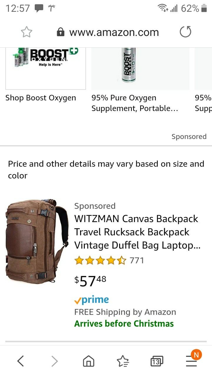 Canvas backpack Travel duffle bag Laptop