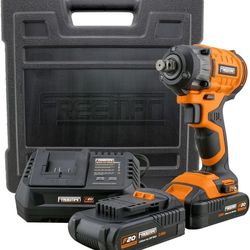 Freeman P12IW 20 Volt Cordless and Brushless 1/2" Impact Wrench Kit with 2 Ah Lithium-Ion Batteries, Ch
