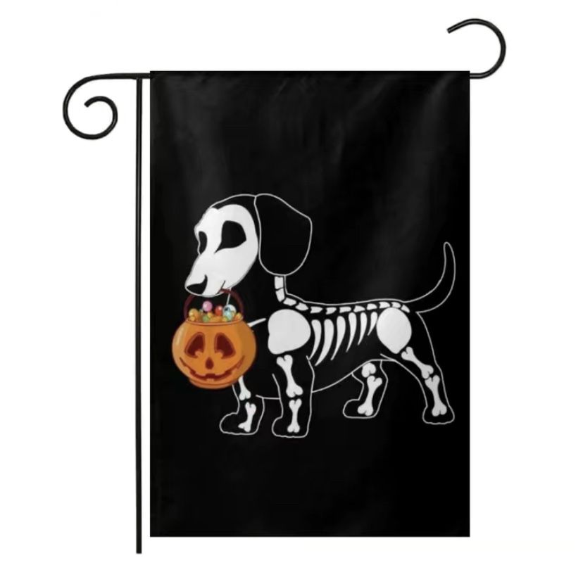 Dachshund Skeleton Halloween Garden Flag 🐶 Doxie Wiener