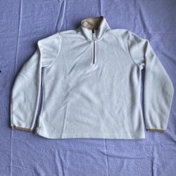 Old Navy 1/4 Zip Fleece Shirt Long Sleeve Striped Mock Neck Cream Women's L