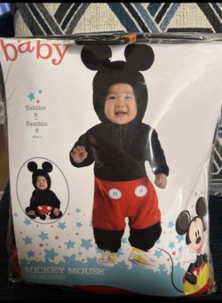 Disney Baby Mickey Mouse Costume Toddler Size 2 Jumpsuit Headpiece