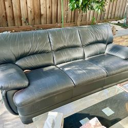 Black Faux Leather Couch With Free Chairs