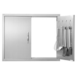 VEVOR Outdoor Kitchen Double Wall BBQ Access Door, 31W x 24H Inch Stainless Steel Flush Mount Door with Handles and Hooks for Grilling Station