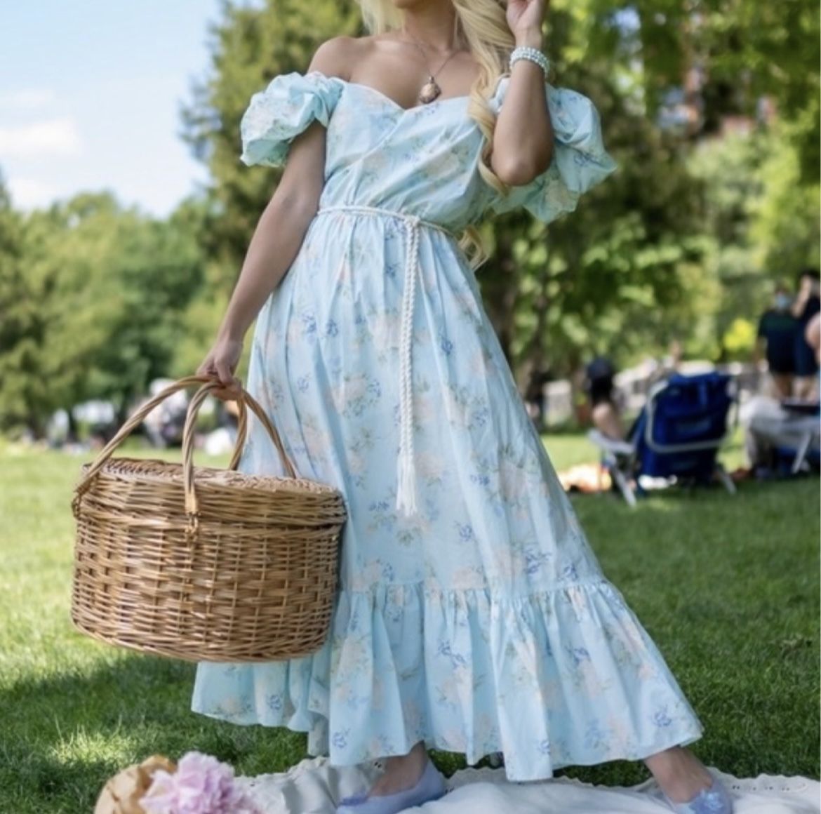 LoveShackFancy For Target Estelle Puff Sleeve Dress Blue Floral Cottagecore
