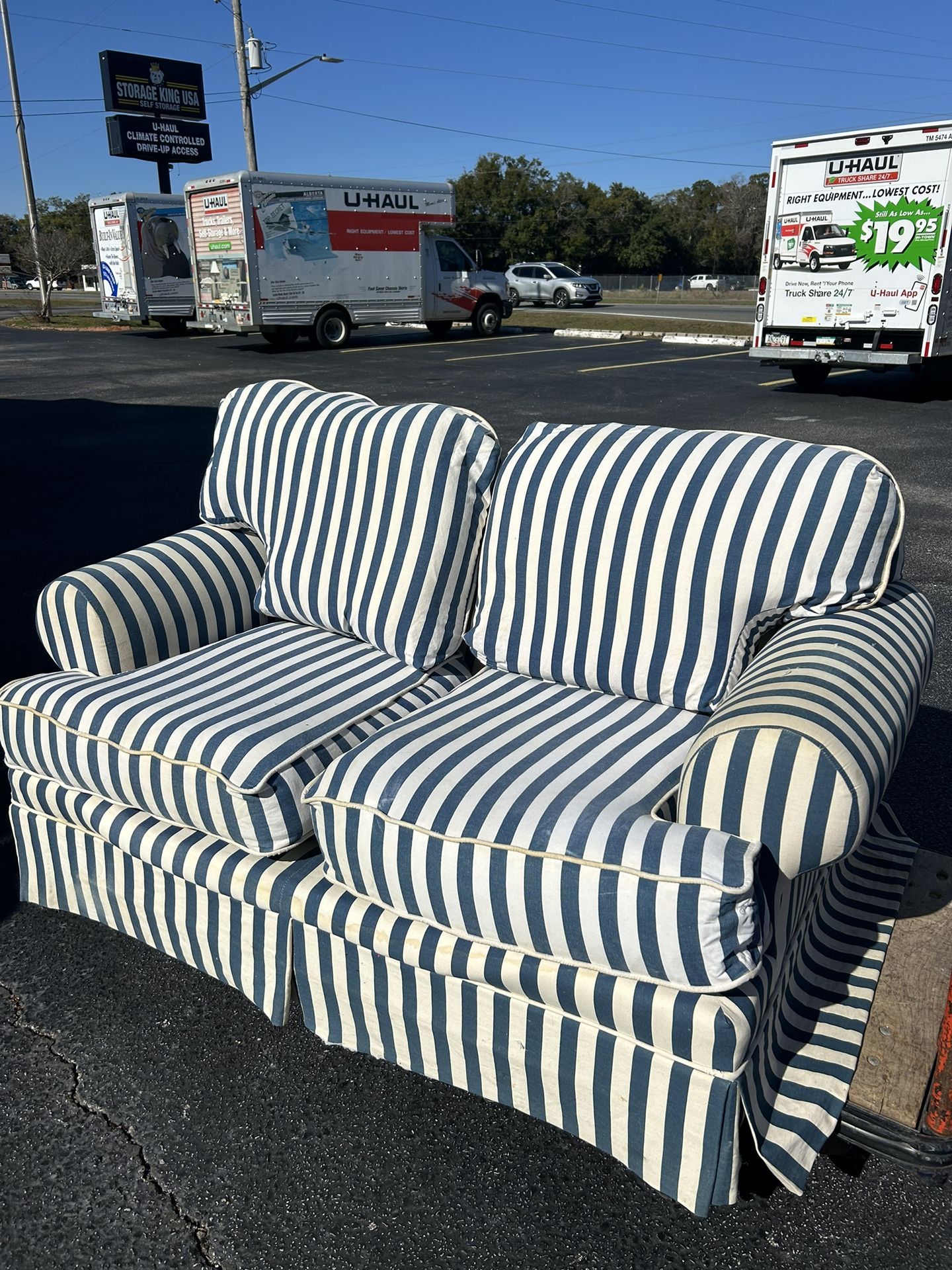 Blue white striped couch