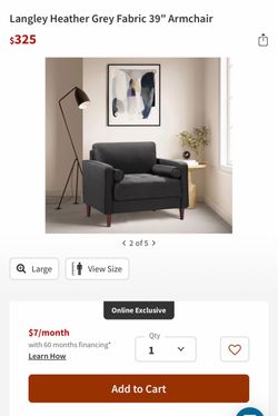 Langley Heather Grey Fabric 39" Armchair
