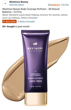 Westmore Beauty Body Coverage Perfector - 2N Natural Radiance - 3.5 fl oz Water Resistant Leg & Body Makeup, bronzer for women, tattoo cover up makeup