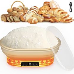 Heating Sourdough Bread Proofing Basket, 2L Electric Thermostatic Silicone Oval Banneton Proofing Bowl with 6 Timer & Temp Settings for Dough Rising, 