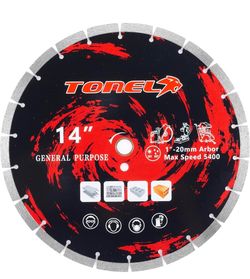 14 Inch Diamond Concrete Saw Blade, Segmented General Purpose Blade Hot Press Dry/Wet Cutting, Reinforced Concrete, Masonry, Brick, Block, Paver, 1"-2