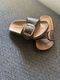 Lucky Top Slide Sandals with Gold Buckle