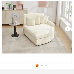 Beige Corduroy Upholstered Right Side Chaise Lounge with Pillow